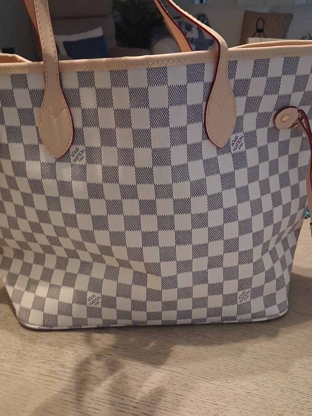 Source Unknown Cream Checkered Tote Bag Nwot
